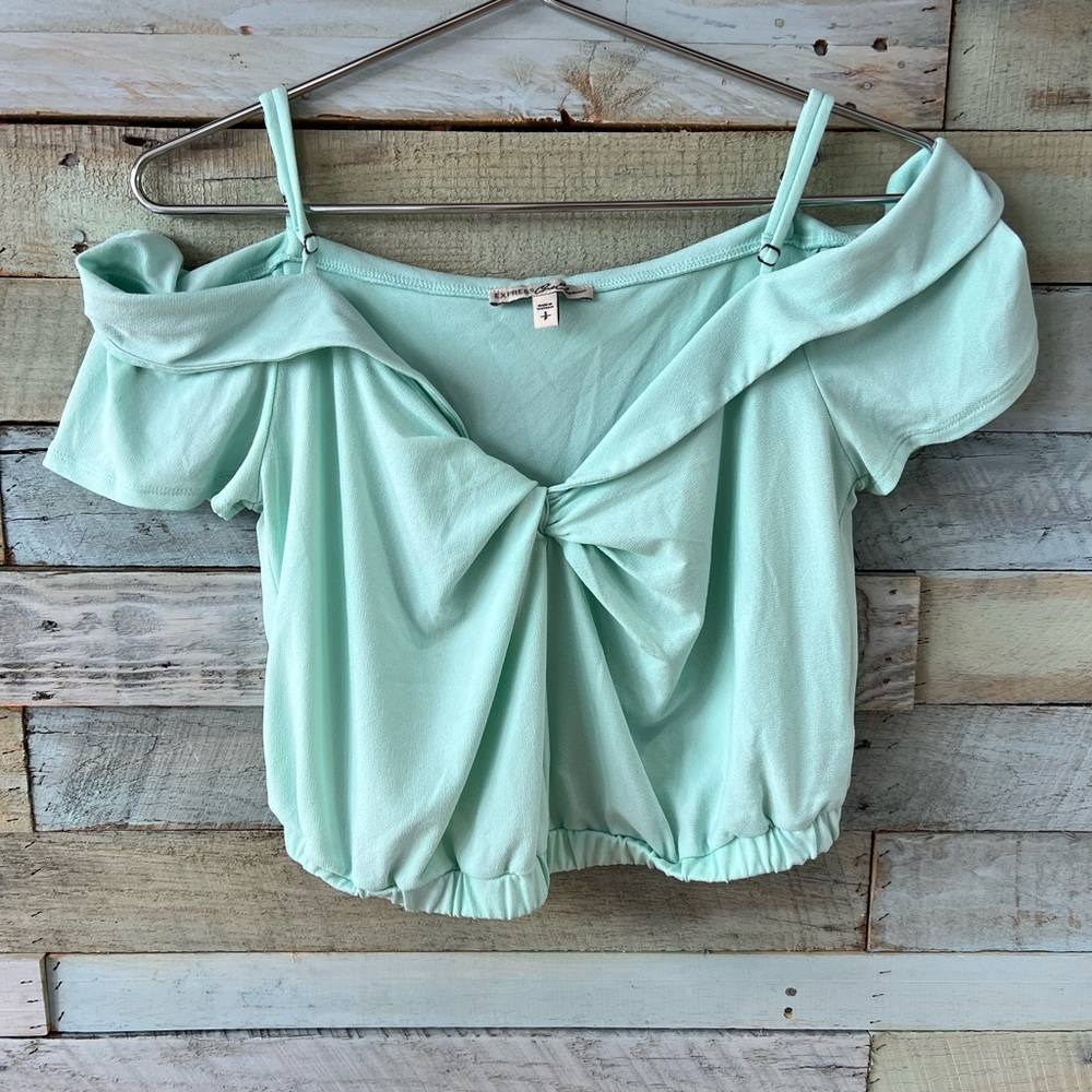 Express Light Green Off-Shoulder Blouse